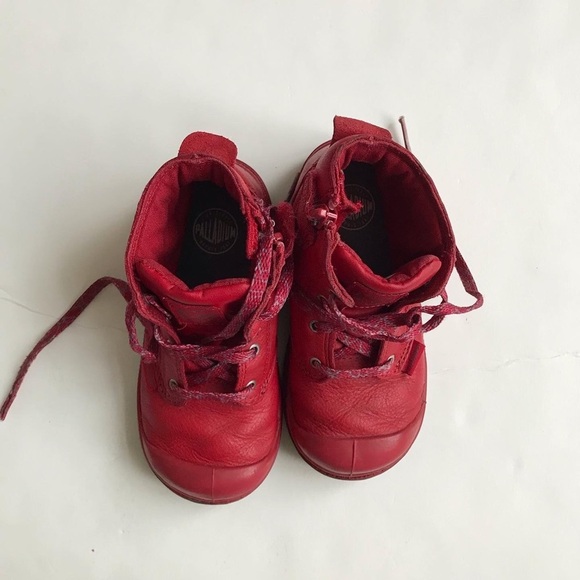 Palladium red leather boots VGUC - visible wear size 9 toddler - Picture 3 of 10